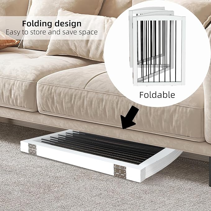 Freestanding Panel Dog Gate for Indoor Doorways, Stairs, or Hallways - Foldable Wooden Pet Gate, 24" Height - 3 Panels, White