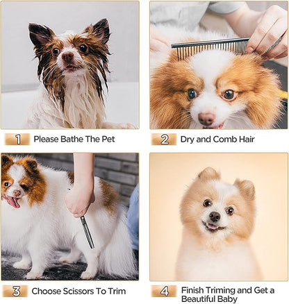 Gimars 7inch Professional 4CR Stainless Steel 6 in 1 Grooming Scissors for Dogs with Safety Round Tip, Heavy Duty Titanium Coated Pet Grooming Scissor for Dogs, Cats and Other Animals