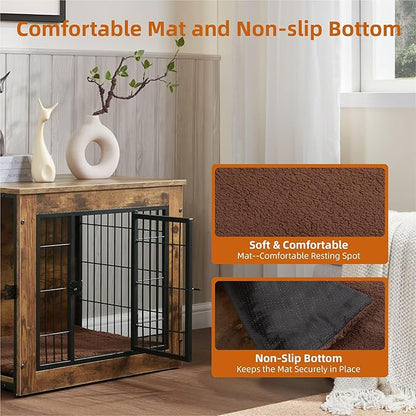 FLEXIMOUNTS Dog Crate Furniture with Cushion, Wooden Dog Kennel Furniture, Heavy Duty Dog Cage, 27" Dog Kennel with Double Doors