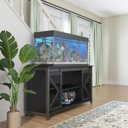 55-75 Gallon Aquarium Stand Heavy Duty Steel Frame, Fish Tank Cabinet with Accessories Storage for Reptile Terrarium & Turtle Tank - 1000lbs Capacity (Black)