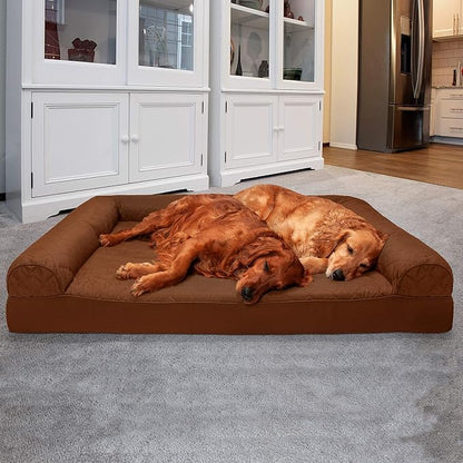 Furhaven Orthopedic Dog Bed for Large Dogs w/ Removable Bolsters & Washable Cover, For Dogs Up to 125 lbs - Quilted Sofa - Toasted Brown, Jumbo Plus/XXL