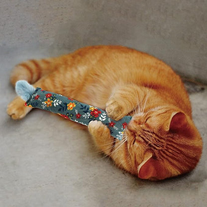 2 Pack Natural Interactive Catnip & Silvervine Cat Kicker with Feathers, Bite Resistant Chew Toy, Crinkle Kicker, Accessories for Indoor Cat, Premium Corduroy Floral