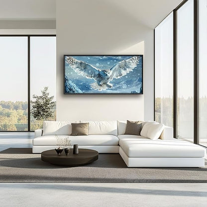 Framed Large Snowy Owl Wall Art for Living Room, Oversized Snowy Mountain Wall Decor Landscape Canvas Painting Modern Artwork Home Decoration for Living Room Bedroom Office 60"x30"