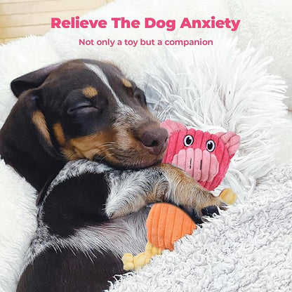 3pcs Dog Squeaky Toys, Plush Stuffed Puppy Chew Toy for Extended Play, Interactive Toys Great Gifts for Small Medium Large Chewer Dogs, Pet Toy Bulk to Keep Them Busy(Forg&Hippo&Pig)