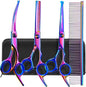Gimars Dog Grooming Scissors Kit Professional 4CR with Safety Round Tip, 5 in 1 Heavy Duty Titanium Coated Thinning & Curved & Straight Shears