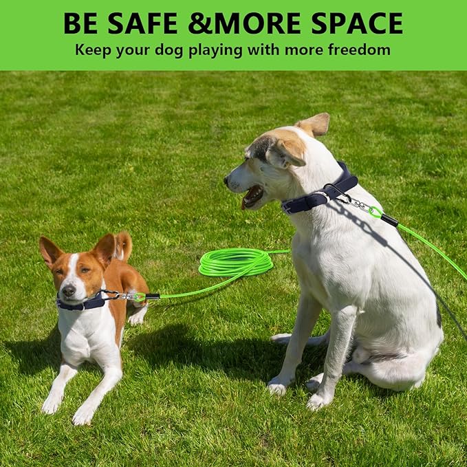 Dog Tie Out Cable 15FT-500Lbs,Heavy Duty Dog Leads&Tether for Yard with Swivel Hook,Small Large Dogs Leash Line for Outside,Rust Chew Proof Dogs Run Cable for Outdoor Camping (Green, 15FT)