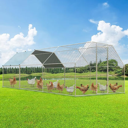4ever2buy Large Metal Chicken Coop with Run Walk-in Poultry, Cage Chicken Runs House Pen Cage, Flat Roofed Chicken Coops with Anti-Ultraviolet Cover for Outdoor, Yard Farm, Use 9.2’Lx18.7’Wx6.4’H