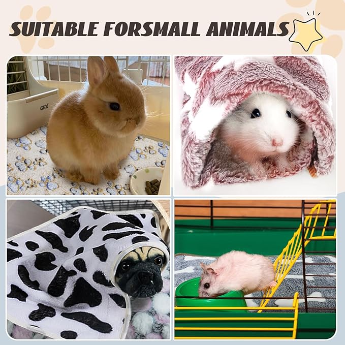 6 Pcs Absorbent Guinea Pig Blankets Washable Small Animal Fleece Bedding Cage Liners Reusable Pet Pee Pad Sleep Mat Pad Cover for Hamster Ferret Rabbit Chinchilla Hedgehog (16"x24")