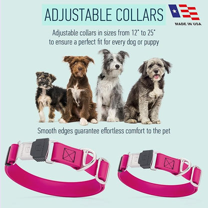 Dogline Biothane Waterproof Dog Collar with Herm Sprenger Stainless Steel Quick Release Buckle – Heavy Duty Tactical Durable Collar for Dogs – Comfortable and Safe Pet Collar, W 3/4" L 12-19", Magenta