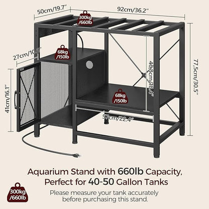 40-50 Gallon Fish Tank Stand, Aquarium Stand with Power Outlet and Storage Cabinet, Heavy Duty Tank Stand Suitable for Turtle Tank, Reptile Terrarium, for Home Office, Black FTBK50E01