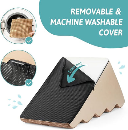 Extra Wide Dog Stairs 19.7" Width, Large Pet Step for Small Medium Dog, Puppy or Cat, Ramp for High Bed or Car, High Density Foam Ladder, Stable, 5 Step, 19.7x33x22.4 inch, Light Brown