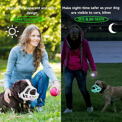 Glow-in-The-Dark Dog Muzzle, Basket Muzzle for Small Medium Large Dogs,Anti-Biting Chewing, Lightweight Cage Design,Allows Drinking & Panting,for Grooming & Training Size S