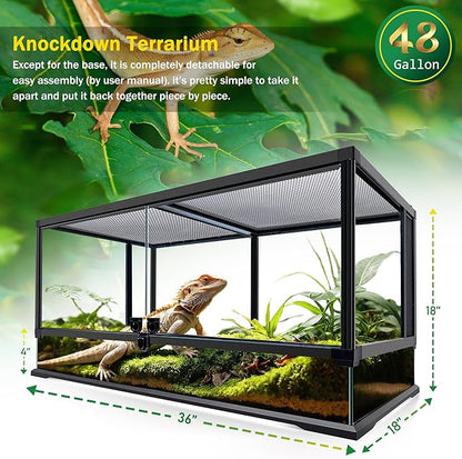 48 Gallon Professional Glass Terrarium 36"x18"x18" Durable Reptile Habitat Tank with Heat Resistant Aluminum Alloy Frame, Dual Front Swinging Doors for no Jam by Sand and Other Debris