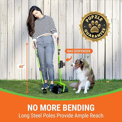 Dog Pooper Scooper with Bag Attachment, 40" Long Handle Pooper Scooper for Large Dogs, Dog Poop Scoop for Yard, Large Capacity Swivel Bin and Rake, Lavender Scented Bags (Green)