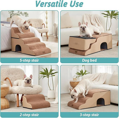 Extra Wide Dog Stairs with Tunnel, Detachable Large Pet Step for Small Medium Dog, Puppy or Cat, Ramp for High Bed, Couch, Sofa or Car, Stable, 19.7x33x22.4 inch, 5 Step, Light Brown