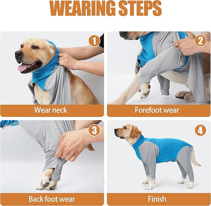 Dog Recovery Suit, Abdominal Wound After Surgery Wear, Prevent Licking Wounds, E-Collar & Cone Alternatives, Long Sleeve Postoperative Shirts Dog Pajamas Prevent Shedding(XL, Blue)