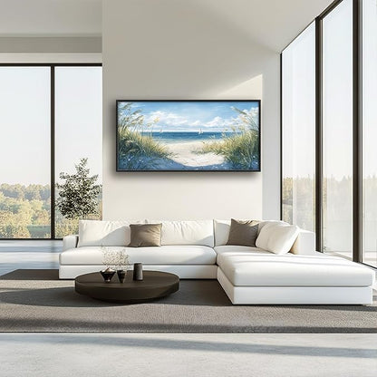 Framed Large Beach Wall Art for Living Room, Oversized Coastal Nautical Wall Decor Sailboat Canvas Seaside Pictures Modern Artwork Home Decoration for Living Room Bedroom Office 60"x30"