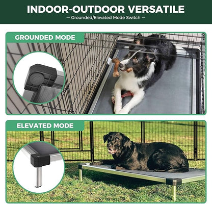 FXW TitanNest Chew-Proof Elevated Dog Bed, Raised Cot for Indoor/Outdoor/Camping Use, Durable & Washable Padded Pet Bed for Large Dogs, 47.0" L x 29.0" W x 7.3" H, Black