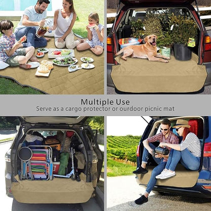 F-color SUV Cargo Liner for Dogs, Water Resistant Pet Cargo Cover Dog Seat Cover Mat for SUVs Sedans Vans with Bumper Flap Protector, Non-Slip, Large Size Universal Fit, Khaki
