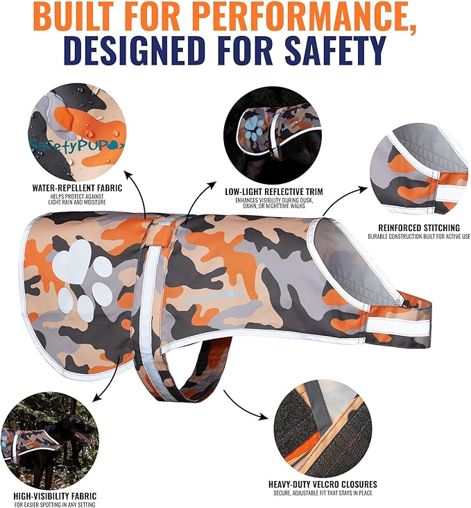 Dog Reflective Vest – Hi-Vis Fluorescent Visibility That Helps to Safeguard Your Pet On/Off Leash in Urban & Rural Areas (Camo, X-Small)