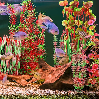 10 Pcs Large Aquarium Artificial Plants Decorations, Tall Plastic Fish Tank Plant Decorations for Household and Office Aquarium (Multicolor)