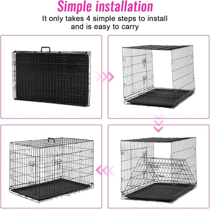 FDW Dog Crate for Large Dogs 48 Inch Folding Metal WirePet Cage Double Door W/Divider Panel Indoor Outdoor Kennel Leak-Proof Plastic Tray,Black