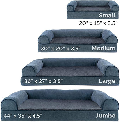 Furhaven Orthopedic Dog Bed for Medium/Small Dogs w/ Removable Bolsters & Washable Cover, For Dogs Up to 35 lbs - Sherpa & Chenille Sofa - Orion Blue, Medium