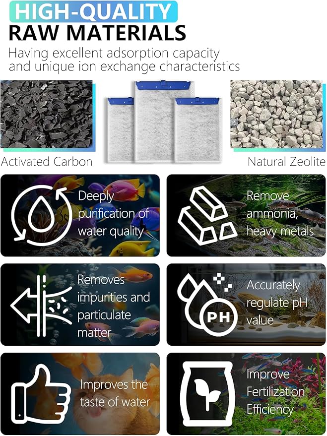 6 Pack Large Fish Tank Filter Cartridges Compatible with Tetra Whisper Bio-Bag Filters, Turtle Tank Filter Replacement for Whisper 20i, 40i / IQ20, 30, 45, 60 / PF20, 30, 40, 60 & ReptoFilter