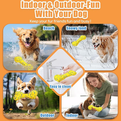 2Pcs Upgrade Bone Dog Balls+Rugby Dogs Toys for Aggressive Chewers, Indestructible Tennis Balls for Dogs (Blue+Yellow)