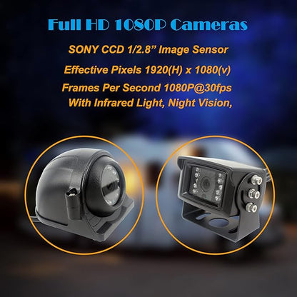 10 inch Screen 1080P Backup Camera System with Wired, DVR Recorder, Quad Split Screen, Car Monitor + 2X Waterproof Reversing Cameras + 2X Safety Sides Camera, for Camper, Trailers, Truck, RV