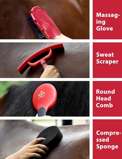 11PCS Horse Grooming Kit Curry Comb Sweat Scraper Horse Bathing Supplies Grooming Tools with Storage Bag Shadowberry