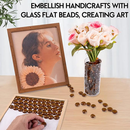 1LB Glass Marbles, Transparent and Smooth Flat Glass Beads for Vases, Mosaic Gem Pebbles for Aquarium Decor, Floral Arrangements, Mancala Stones, Vase Filler and Crafts, Brown