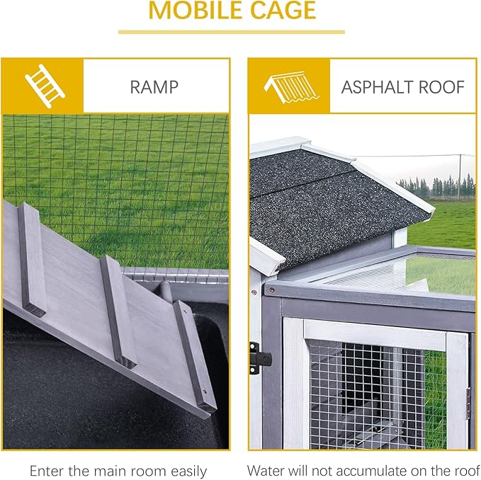 GEGURI Rabbit Hutch Indoor Rabbit Cage Outdoor, Wooden Bunny Cages for Guinea Pig with Wheels, Removable Tray, Ramp