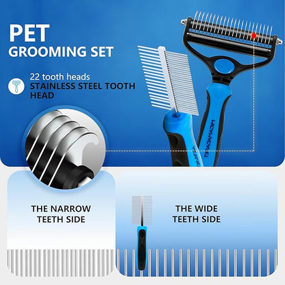 2-in-1 Shedding Brush and Detangling Comb Combo,Stripping Brush for Medium and Large Dogs, Dog and Cat Grooming Comb, 22 Stainless Steel Teeth Remove Tangled Hair, Pet Grooming Tools-large