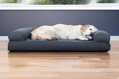 Furhaven Cooling Gel Dog Bed for Large Dogs w/ Removable Bolsters & Washable Cover, For Dogs Up to 95 lbs - Quilted Sofa - Iron Gray, Jumbo/XL