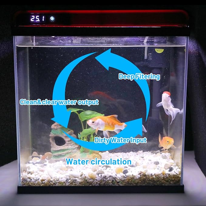 5 Gallon Glass Fish Tank Aquarium Starter Kit - Self-Cleaning, Ultra-Quiet Filter Pump, 3-Color LED Lights, Smart Temp Monitoring for Betta Fish, Shrimp, Kids Gift