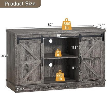 Farmhouse 55-75 Gallon Fish Tank Stand with Power Outlet, Aquarium Stand with Cabinet&Sliding Barn Door, Heavy Duty Reptile Tank Stand for 2 Fish Tank/Turtle Tank/Reptile Terrarium, Grey