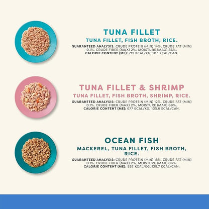 Applaws Natural Wet Cat Food in Broth, Made with Limited and Natural Ingredients, Fish Selection Variety Pack in Broth (12 x 5.5oz Cans)