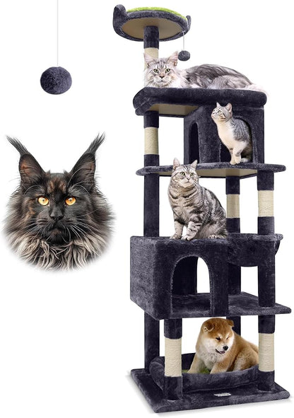 Globlazer Heavy Duty Cat Trees for Large Cats, Sturdy 72in Maine Coon Cat Tree for Large Cats 20 lbs+ Heavy Duty Cat Tower for Adult Biggest Cat with 6 Scratching Posts, Hammock, S72, Dark Gray