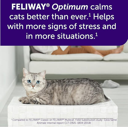 FELIWAY Optimum 3 x 30 Day Cat Calming Refills for Pheromone Diffuser, 3 x 48ml Value Pack - Helps Reduce Common Signs of Stress in Cats & Kittens, Enhanced Calming