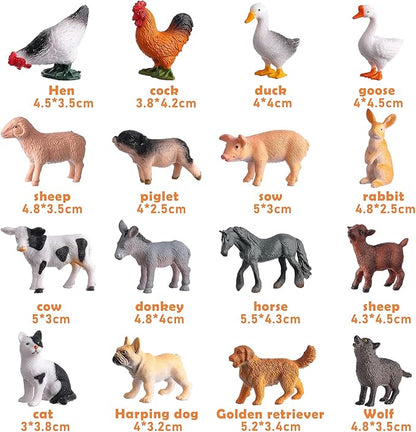 16Pcs Small Animals Figures, Realistic Farm Animals Toys for Cupcake Toppers, Learning Educational Toys, Birthday Party Favors Gift for Kids