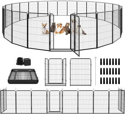 Dog Playpen Outdoor Extra Wide 24 Panels Heavy Duty Dog Fence 47" Height Anti-Rust with Doors Portable for RV Camping Yard, Total 63FT, 316 Sq.ft, Snowy Black
