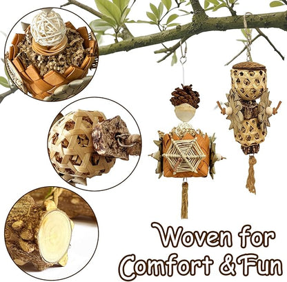 5-Pack Natural Hanging Basket Bird Toys – Foraging & Chewing Toys for Parakeets, Cockatiels, Conures & Small Birds – No Plastic, All-Natural Materials