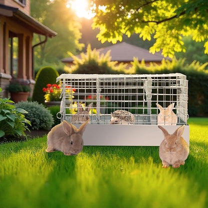 Folding Rabbit Cage, 18 x 12 x 10 in Portable Bunny Carrier with Tray and Handles for Transport, Travel or Temporary Housing, Indoor Outdoor Pet Habitat Animal Enclosure