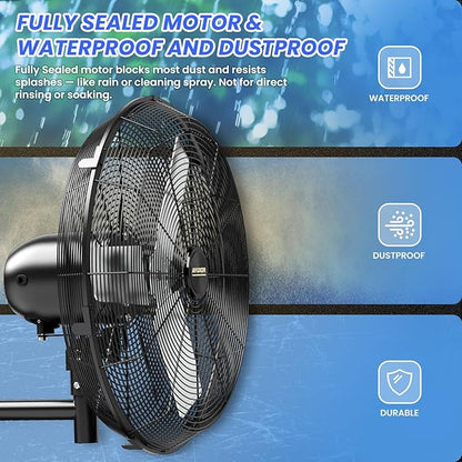 20'' Outdoor Wall Mount Fan, 4 Speed Oscillating Wall Fan with All Sealed Brushless DC Motor, Heavy Duty Industrial Fans, Waterproof Fans for Patios, House, Garage, Commercial, Warehouse, Factory