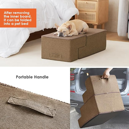 EHEYCIGA Dog Stairs for Bed 20" H, 4-Step Extra Wide Dog Steps for High Bed, Pet Steps for Small Dogs and Cats, Non-Slip Balanced Pet Ramp Indoor, Camel