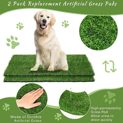 35'' x 22.6'' Dog Grass Pad Large Patch Potty with 2 Artificial Dog Grass Washable Puppy Pee Pad Foldable Dog Litter Box Indoor Outdoor Dog Potty Portable Pet Loo for Travel Balcony