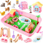 21 PCS Pet Sensory Bin, Dog & Cat Sandbox with Sand & Box, Play Sand Art Toys Kit, Pet Care Play Set, Beach Toys for Kids Ages 4-8, Birthday Gift Girls Boys 3 4 5 6 7 Years Old