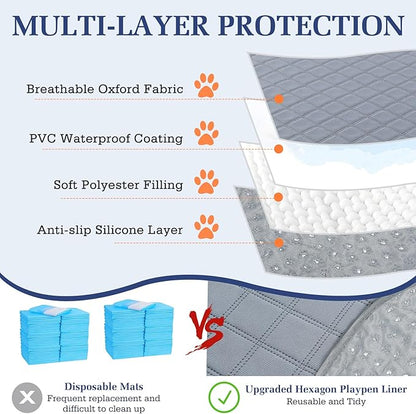 2-in-1 Small Animals Playpen with Pad, Waterproof Small Pet Cage Tent with Reusable Pad, Portable Outdoor Yard Fence with 3 Metal Rod for Chick/Kitten/Puppy/Guinea Pig/Rabbits/Chinchillas, Green