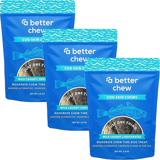 A Better CHEW – Wild Caught Cod Skin Dog Treats | Sourced and Made in The USA, Single Ingredient, Dehydrated | Natural, Healthy Alternative to Rawhides + Bully Sticks, Long Lasting Chew